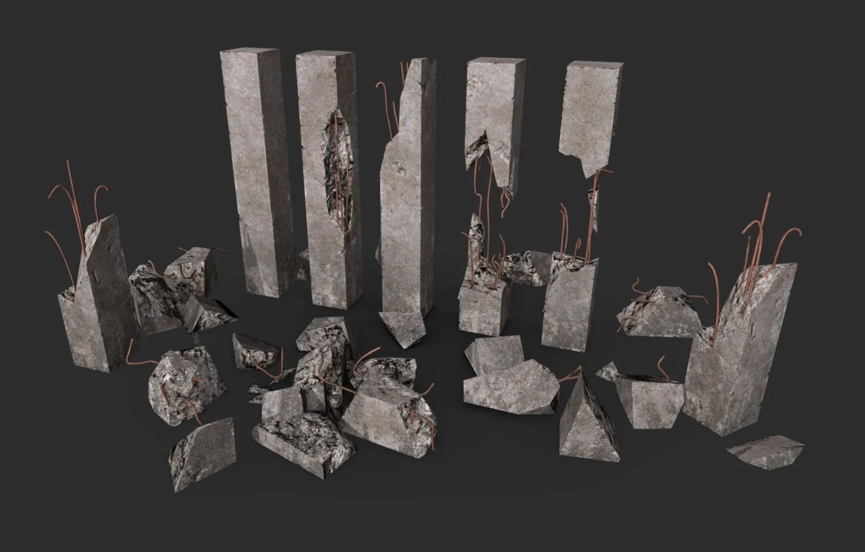 PBR Game 3D Models – Broken Concrete Pillars Pack