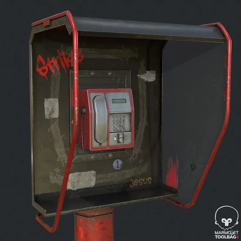 PBR Game 3D Models – Broken Telephone Booth – Street Phone