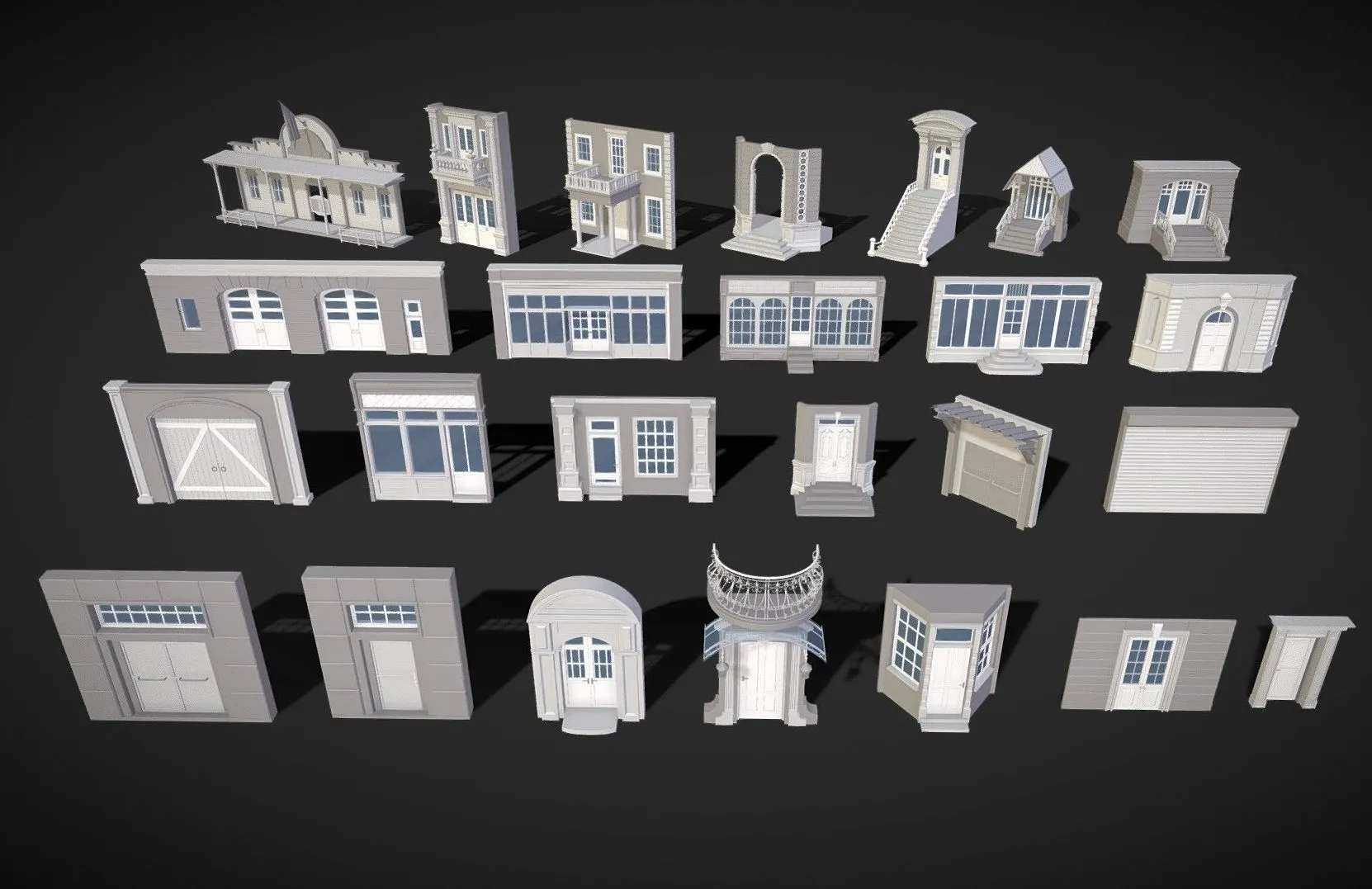 PBR Game 3D Models – Building Facade Collection 1 25 Pieces