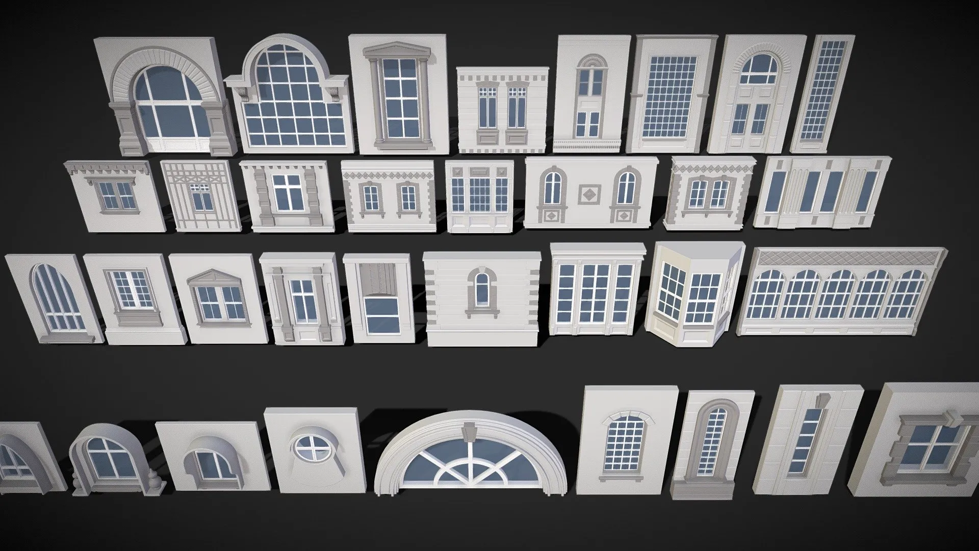 PBR Game 3D Models – Building Facade Collection 4 34 Pieces