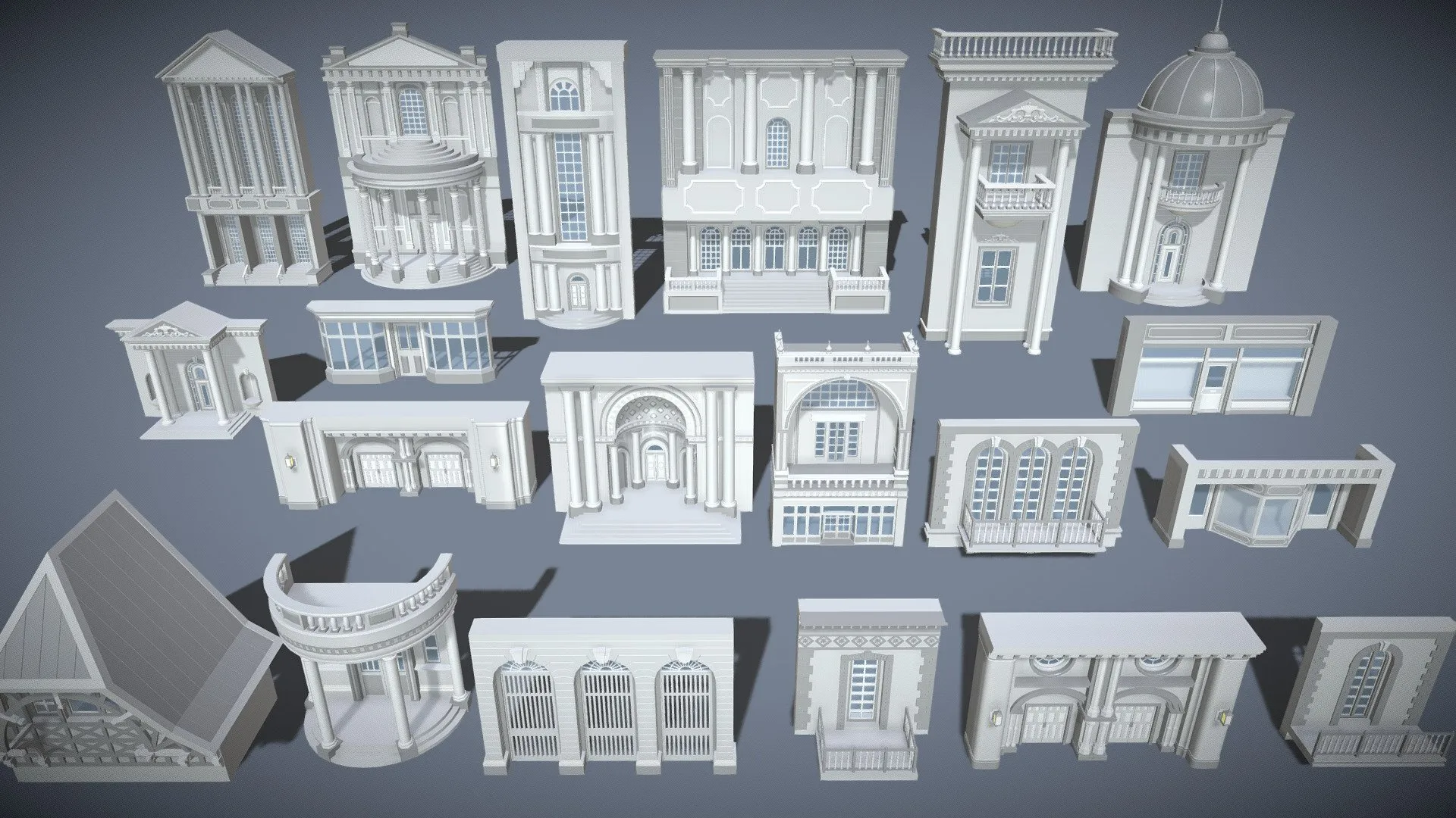 PBR Game 3D Models – Building Facade Collection 8 20 Pieces