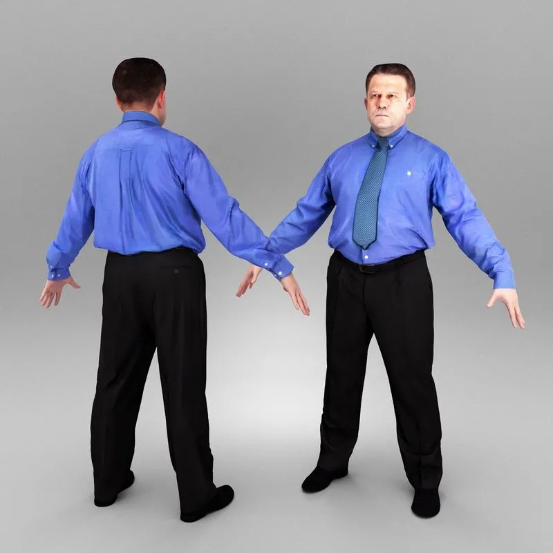 PBR Game 3D Models – Businessman in blue shirt and tie in A-pose 387