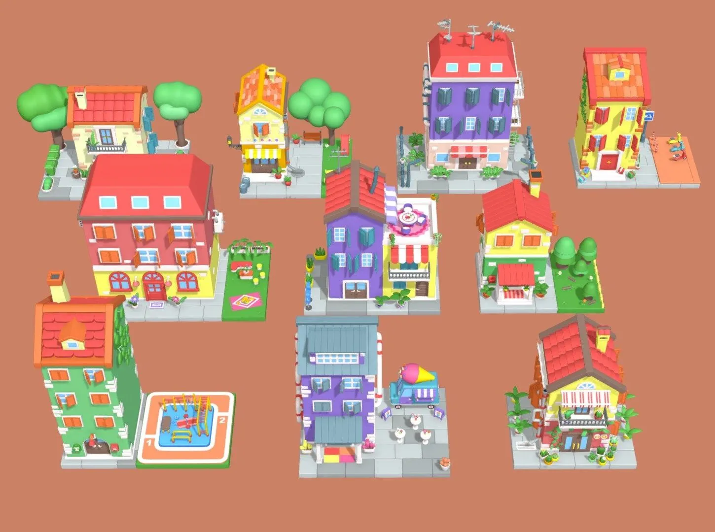 PBR Game 3D Models – Cartoon City Islands Exteriors 2