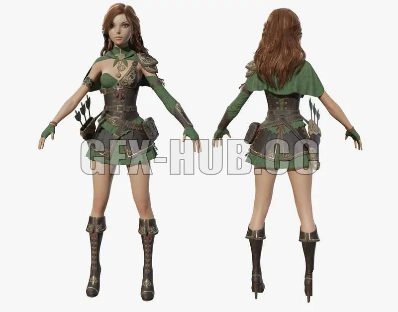 PBR Game 3D Models – Cartoon girl ranger