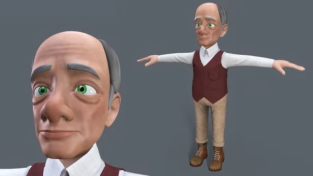 PBR Game 3D Models – Cartoon Old man GrandPa NoRig