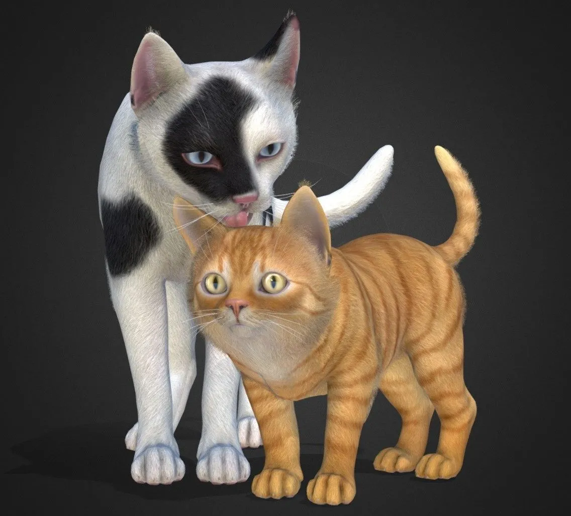 PBR Game 3D Models – Cat Family