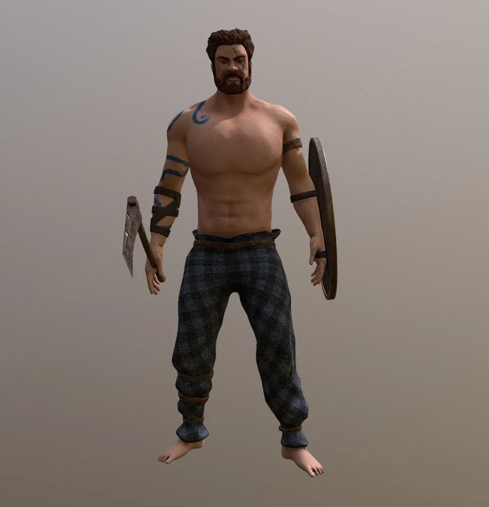 PBR Game 3D Models – Celtic Warrior Idle Axe Shield