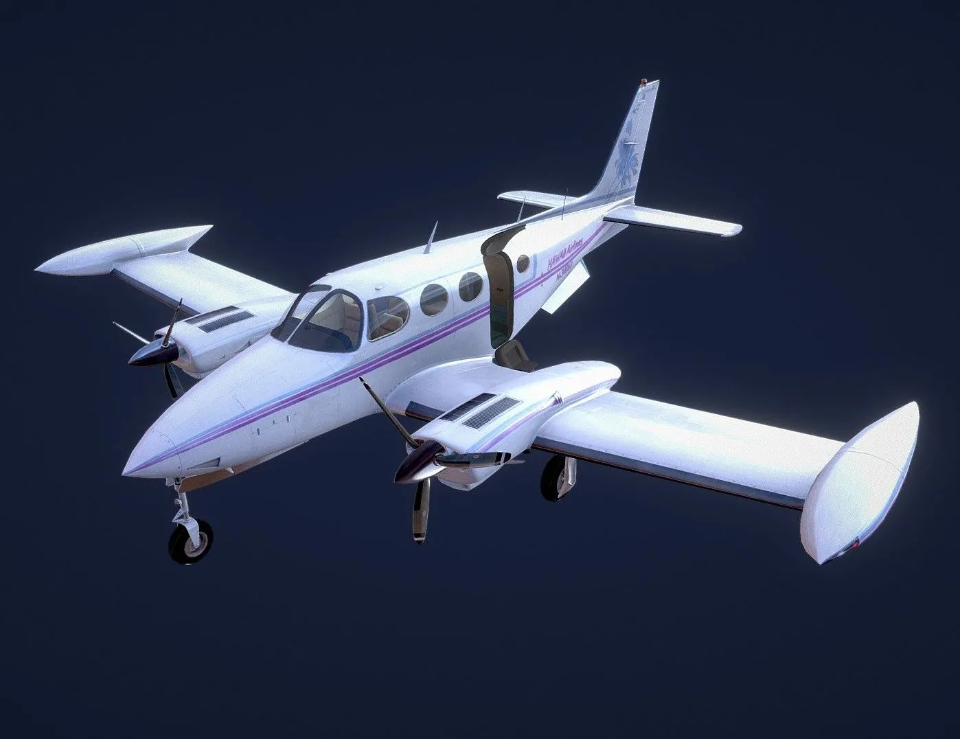 PBR Game 3D Models – Cessna 340 Landed