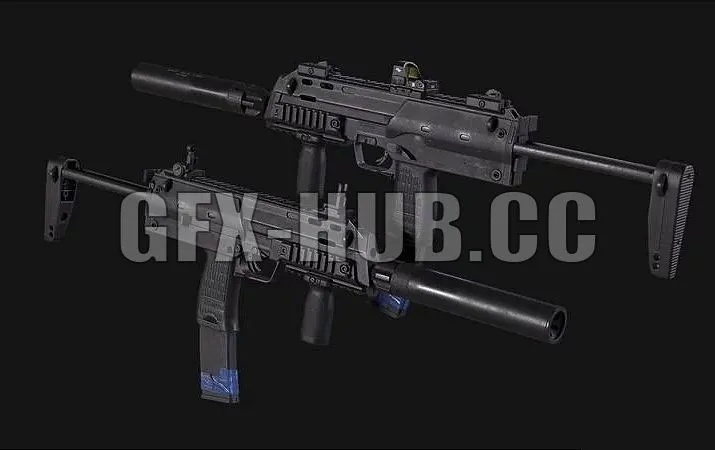 PBR Game 3D Models – check_more#gfx-hub.cc#HK MP7 A1 submachine gun