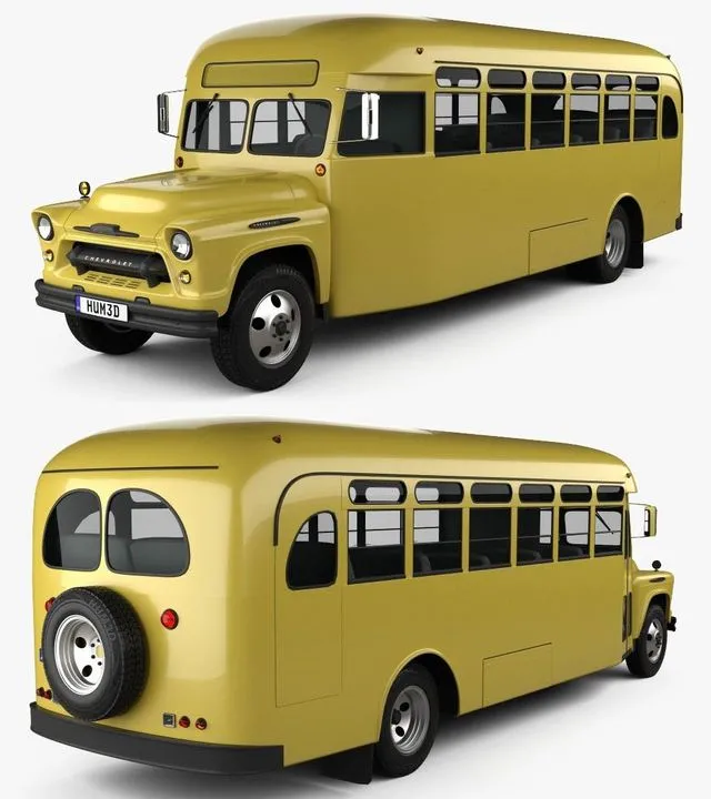 PBR Game 3D Models – Chevrolet 6700 School Bus 1955