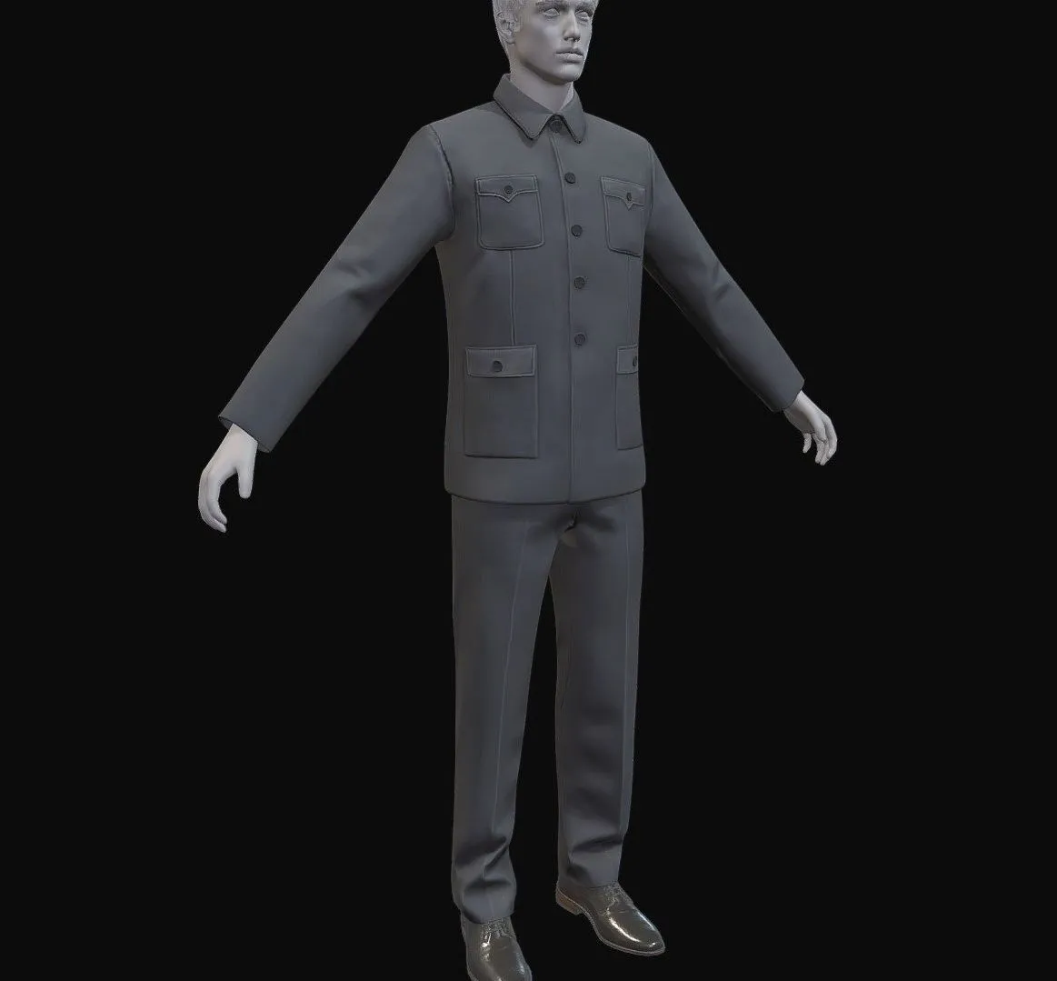 PBR Game 3D Models – Chinese Tunic Suit Mao Suit Low Poly 3D Model