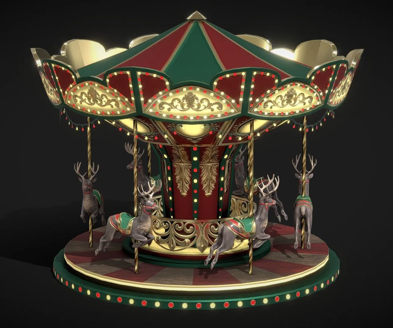 PBR Game 3D Models – Christmas Carousel Animated Low Poly Model