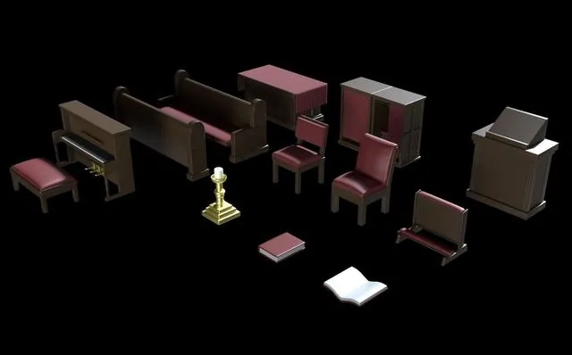 PBR Game 3D Models – Church Furniture Asset Pack V2