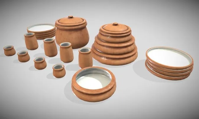 PBR Game 3D Models – Clay Crockery Set   Akkapot