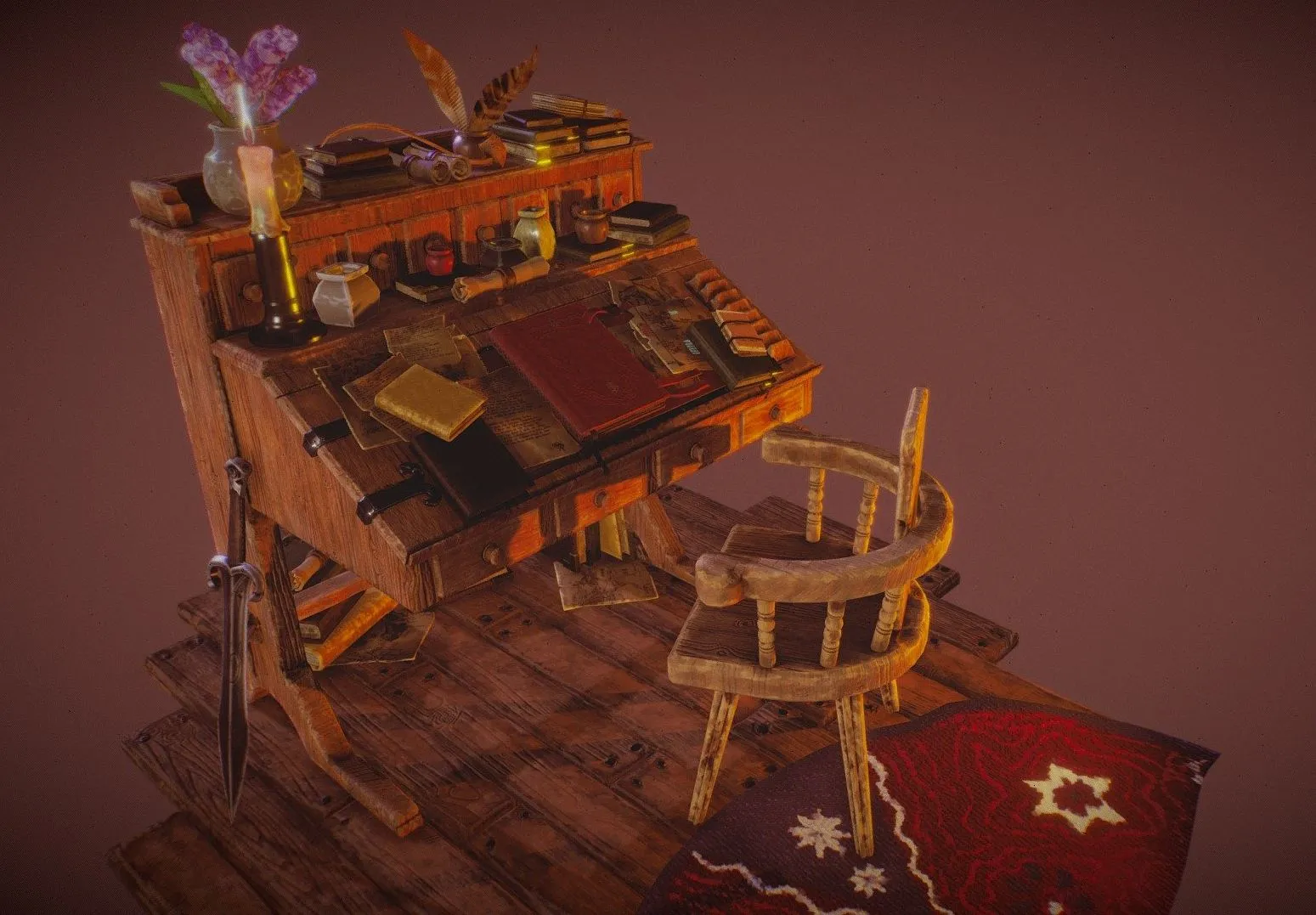 PBR Game 3D Models – Concerning Hobbits Bilbos Study Desk