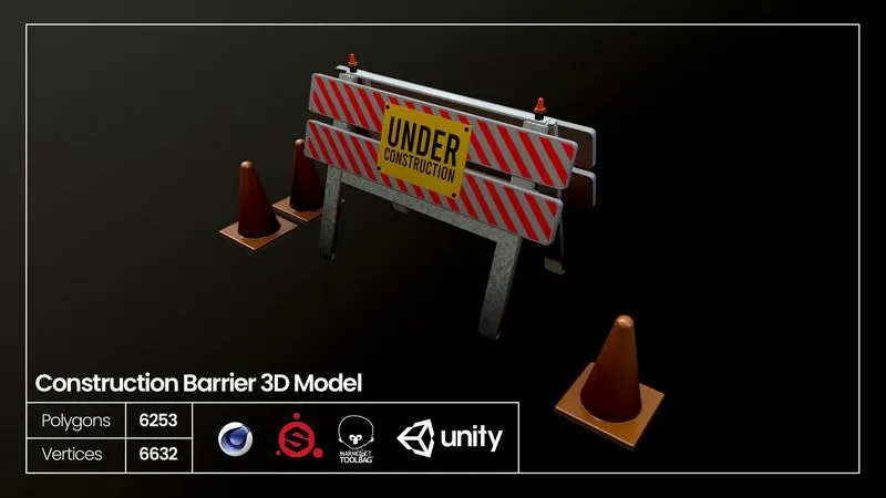 PBR Game 3D Models – Construction Barrier