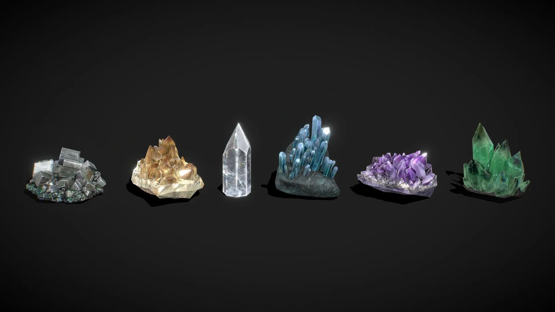 PBR Game 3D Models – Crystals Quartz Minerals Low Poly Pack