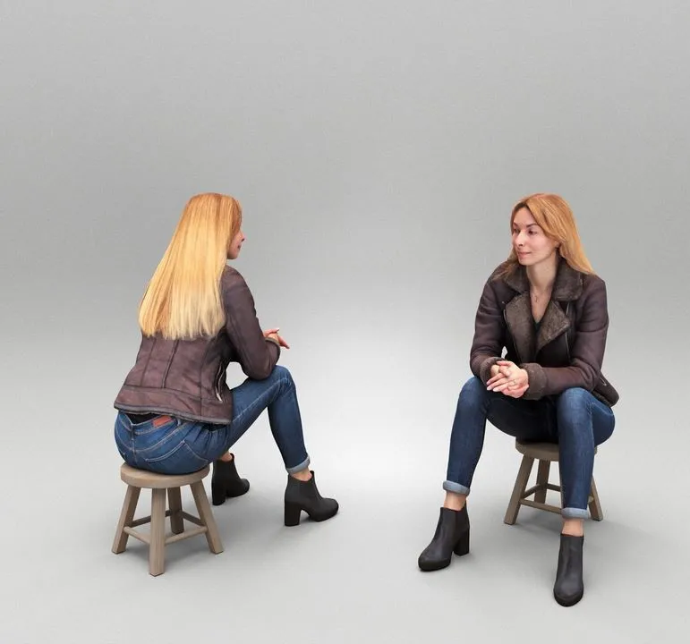 PBR Game 3D Models – Cute woman in street style sitting 384