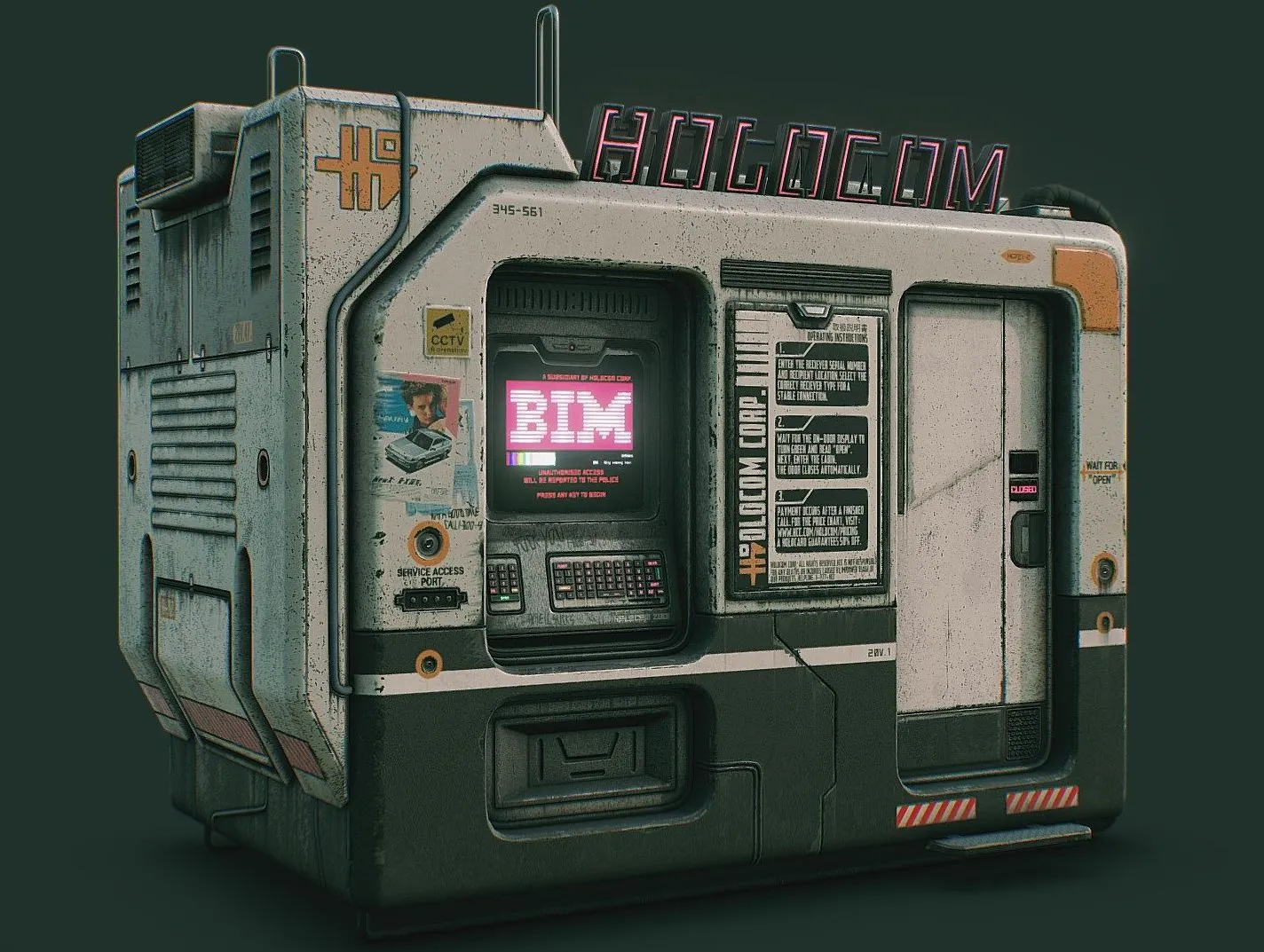 PBR Game 3D Models – Cyberpunk Holocom Booth