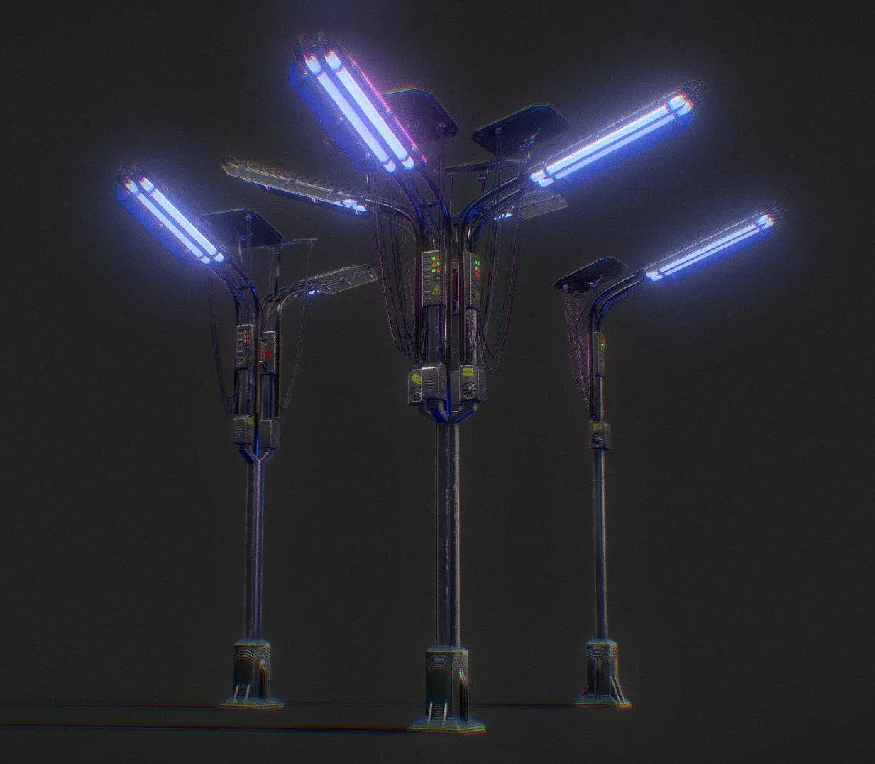 PBR Game 3D Models – Cyberpunk Street Lights 3 Pack