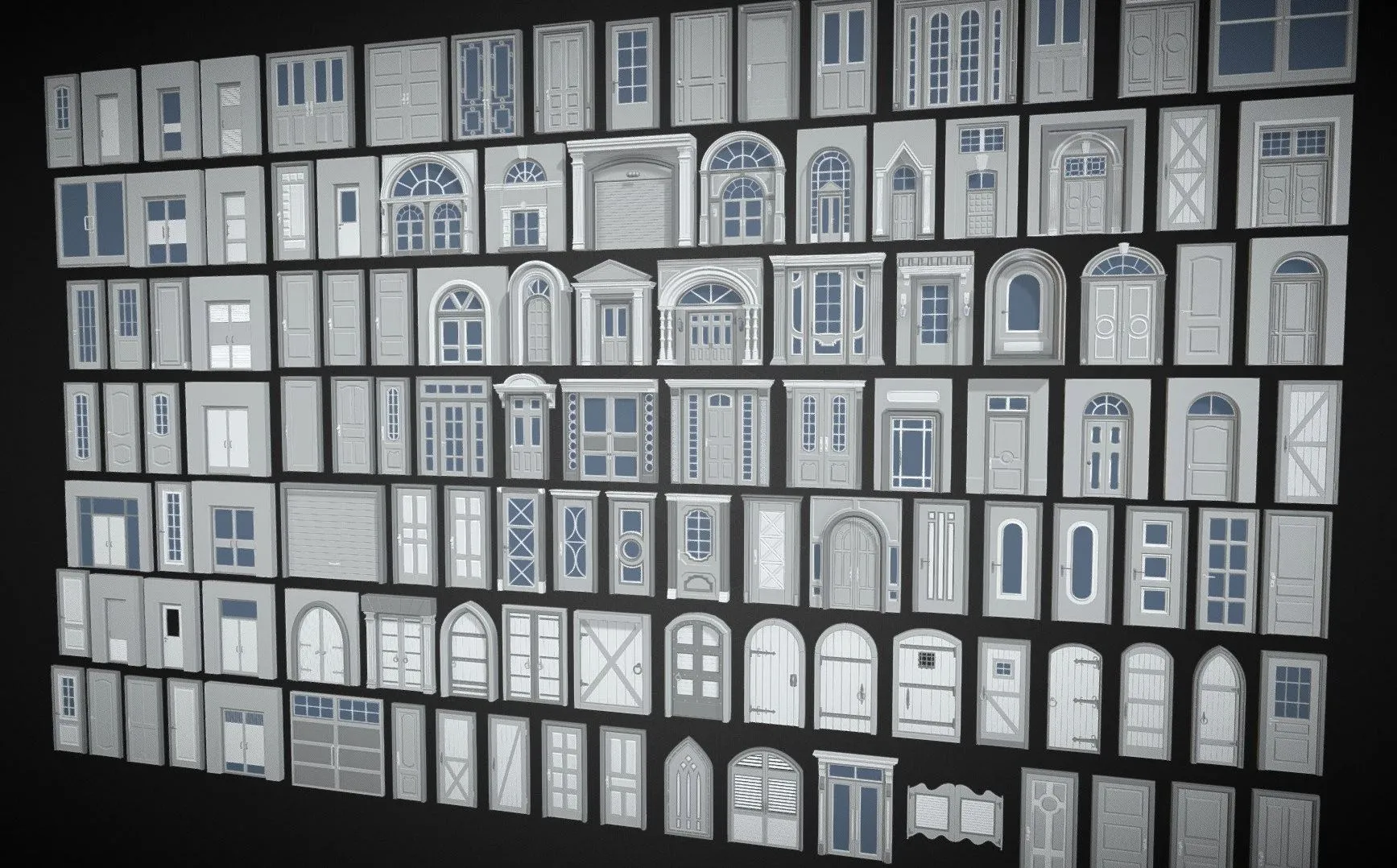 PBR Game 3D Models – Doors Collection 120 Pieces