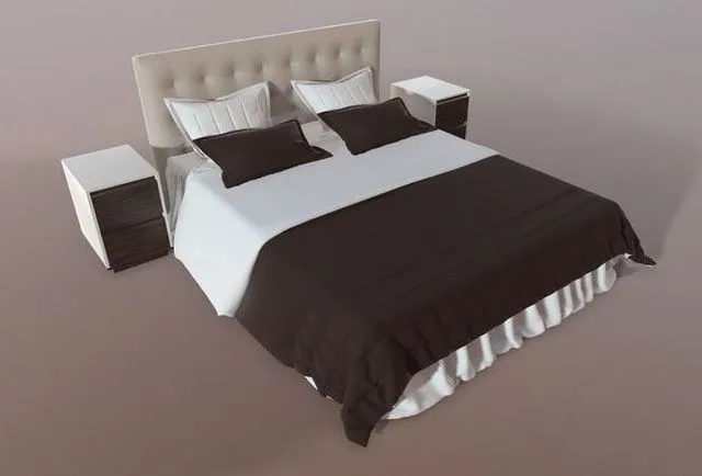 PBR Game 3D Models – Double bed with nightstands