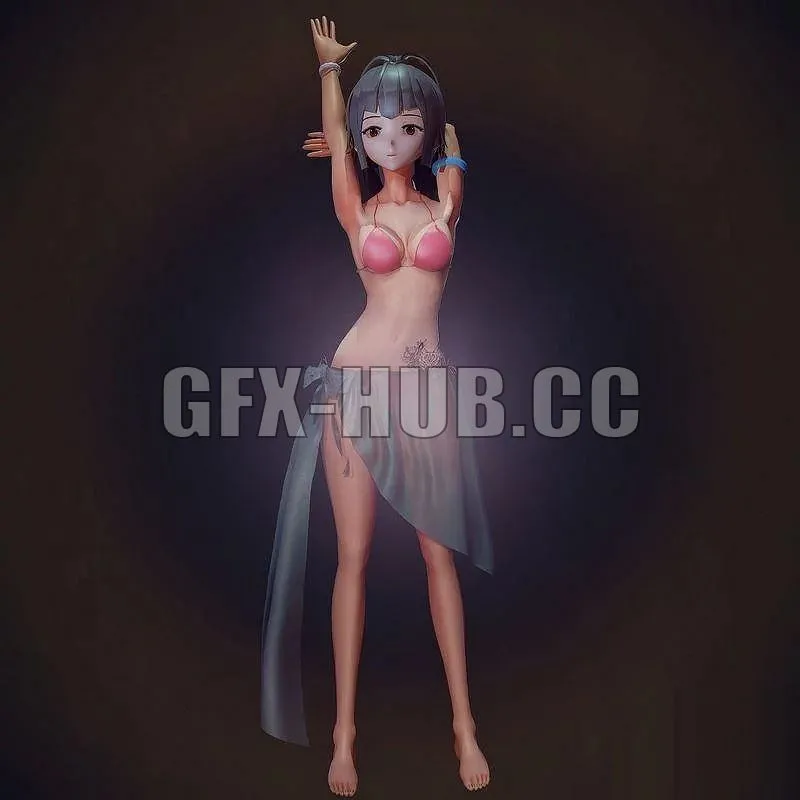 PBR Game 3D Models – download at GFX-HUB–Swimsuit Anime GIrl