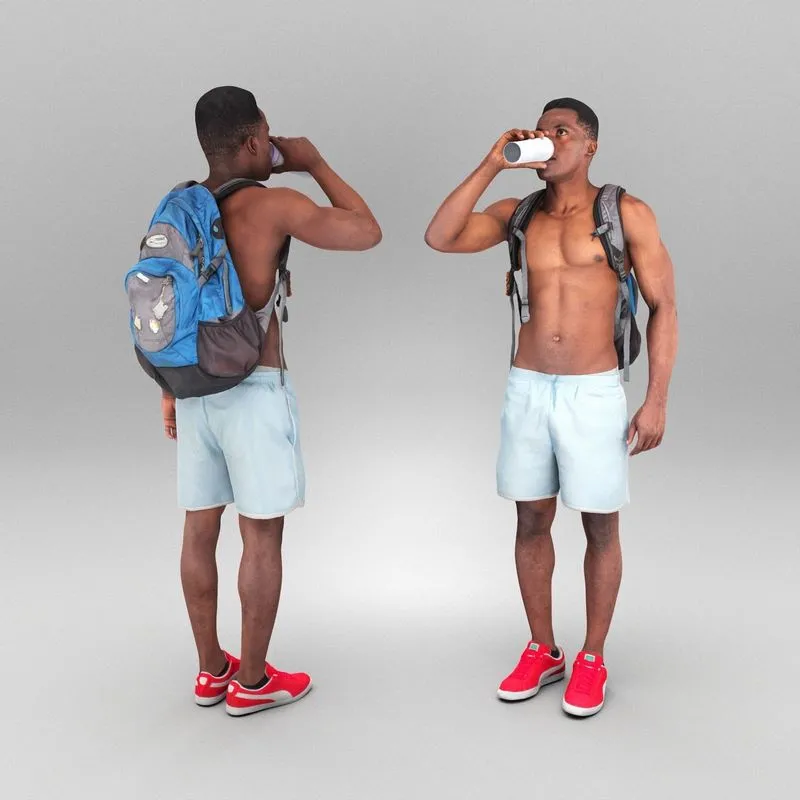 PBR Game 3D Models – Dude with backpack drinking water 373