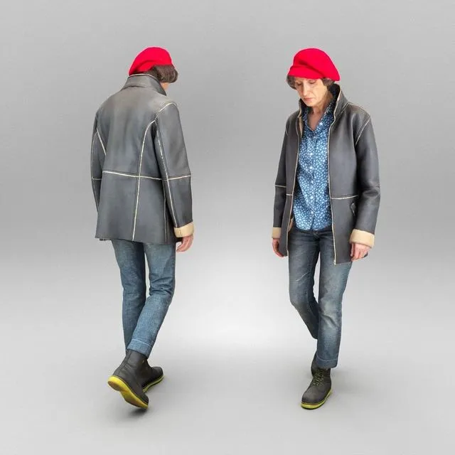 PBR Game 3D Models – Elegant woman in red beret walking 404