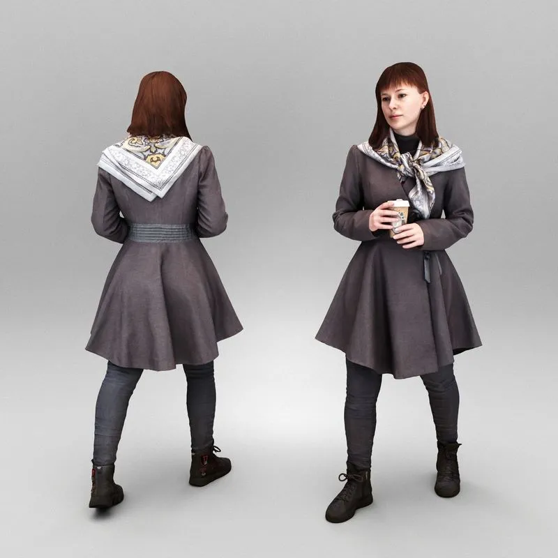PBR Game 3D Models – Elegant young woman in autumn coat 364