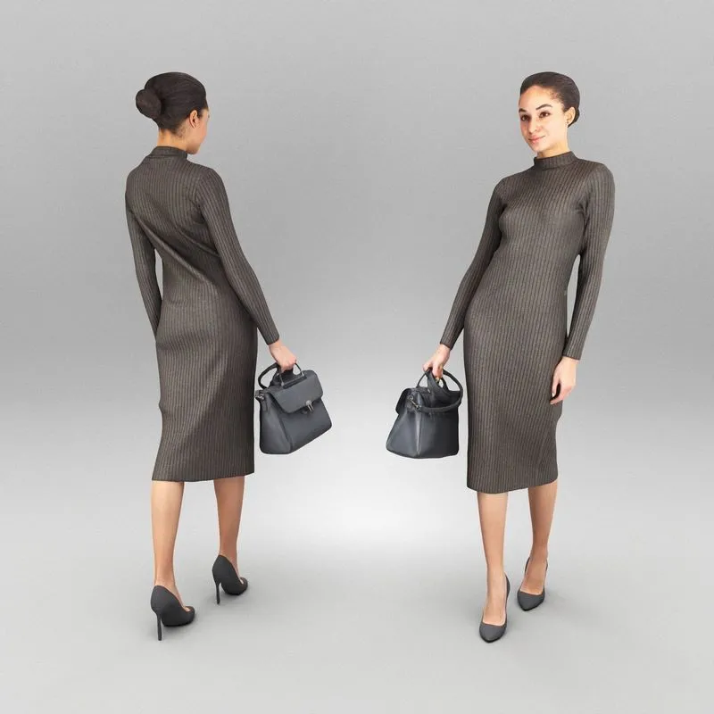 PBR Game 3D Models – Elegant young woman in black dress 443