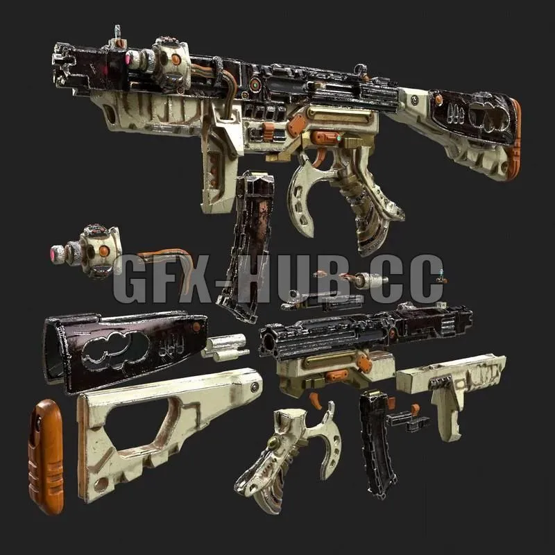 PBR Game 3D Models – Embattled Cyber SMG Original Game Model Original Concept