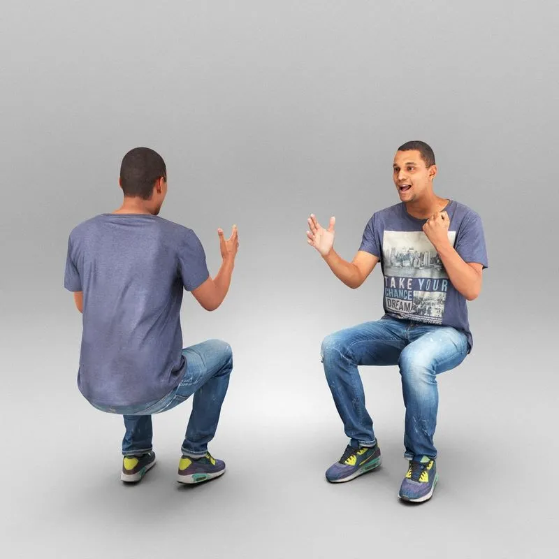 PBR Game 3D Models – Emotional young man sitting 410