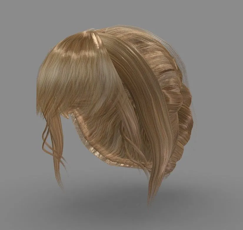 PBR Game 3D Models – Endless Song Female Updo Polygon Hair