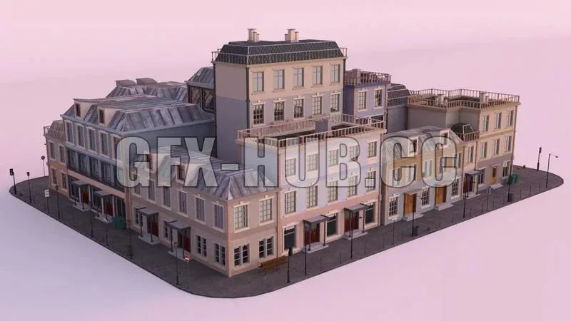 PBR Game 3D Models – European City Block