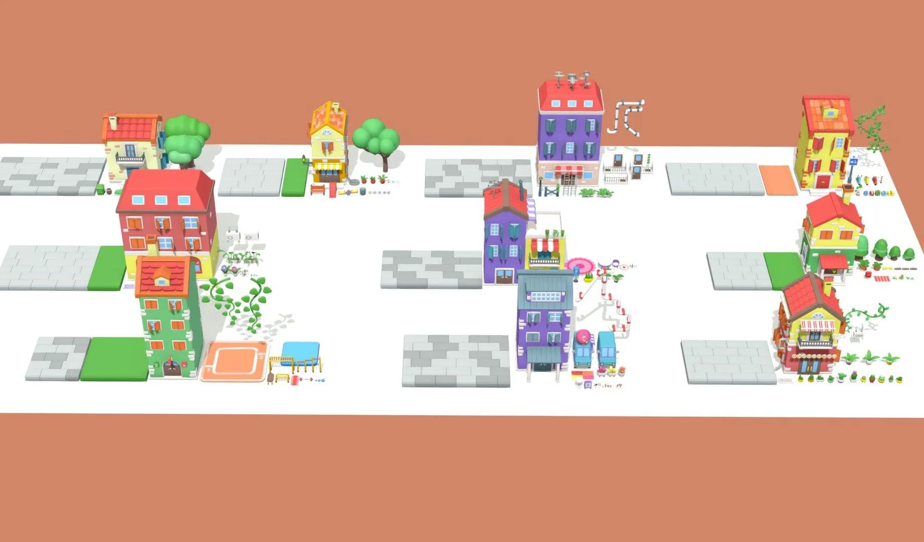 PBR Game 3D Models – Exteriors Cartoon City Islands 2