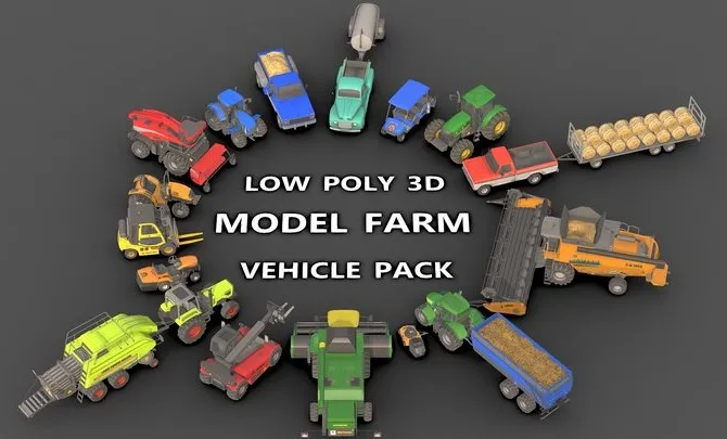 PBR Game 3D Models – Farm Vehicle Pack 1