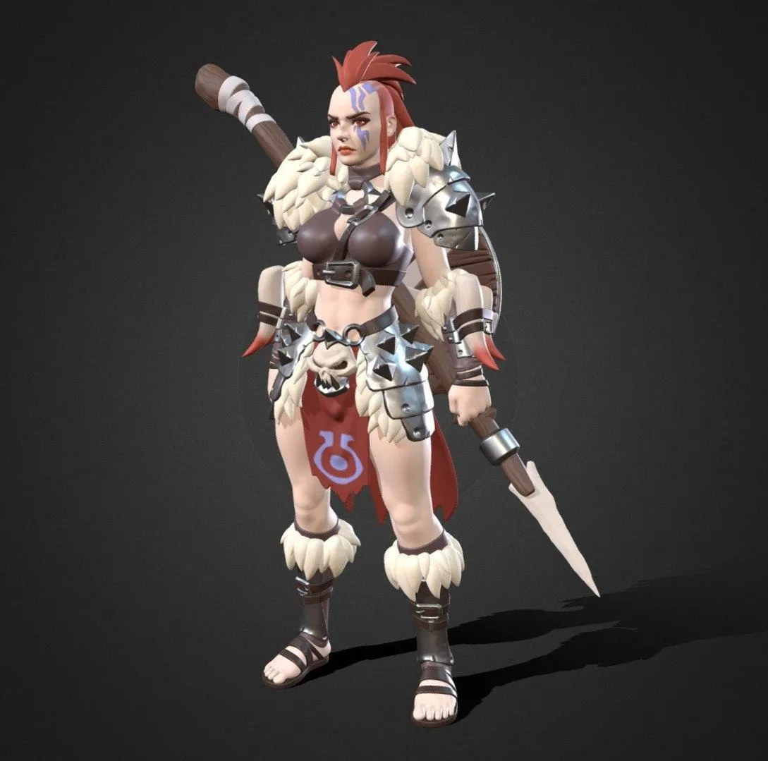 PBR Game 3D Models – Female Barbarian