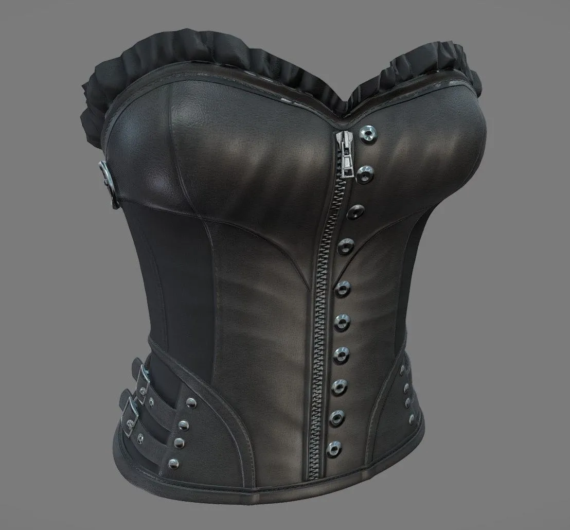 PBR Game 3D Models – Female Black Leather Unberbust Corset