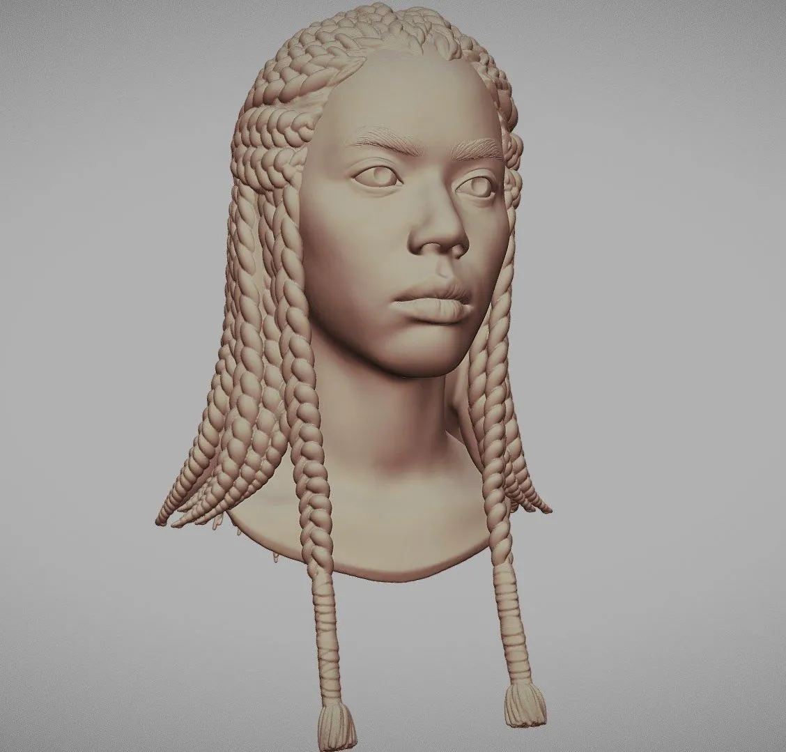 PBR Game 3D Models – Female head with braids hair