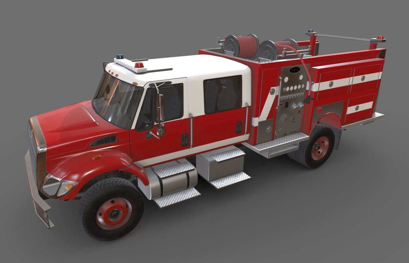PBR Game 3D Models – Fire Truck International Red