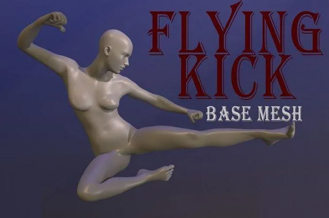 PBR Game 3D Models – Flying Kick Woman Base mesh