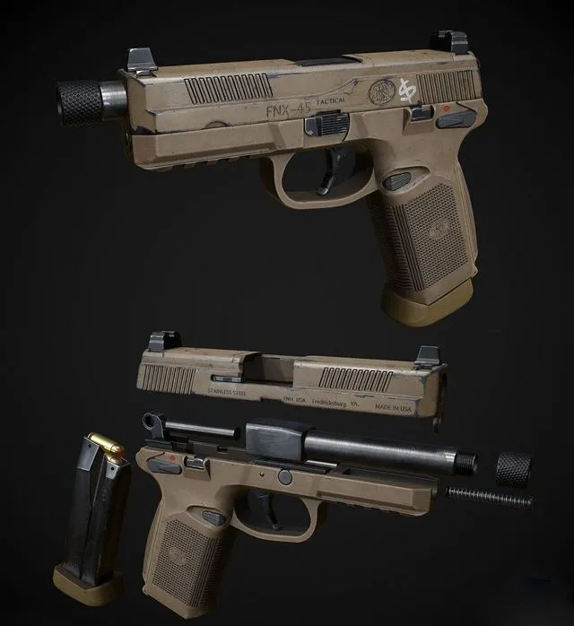 PBR Game 3D Models – FNX-45 Tactical Pistol