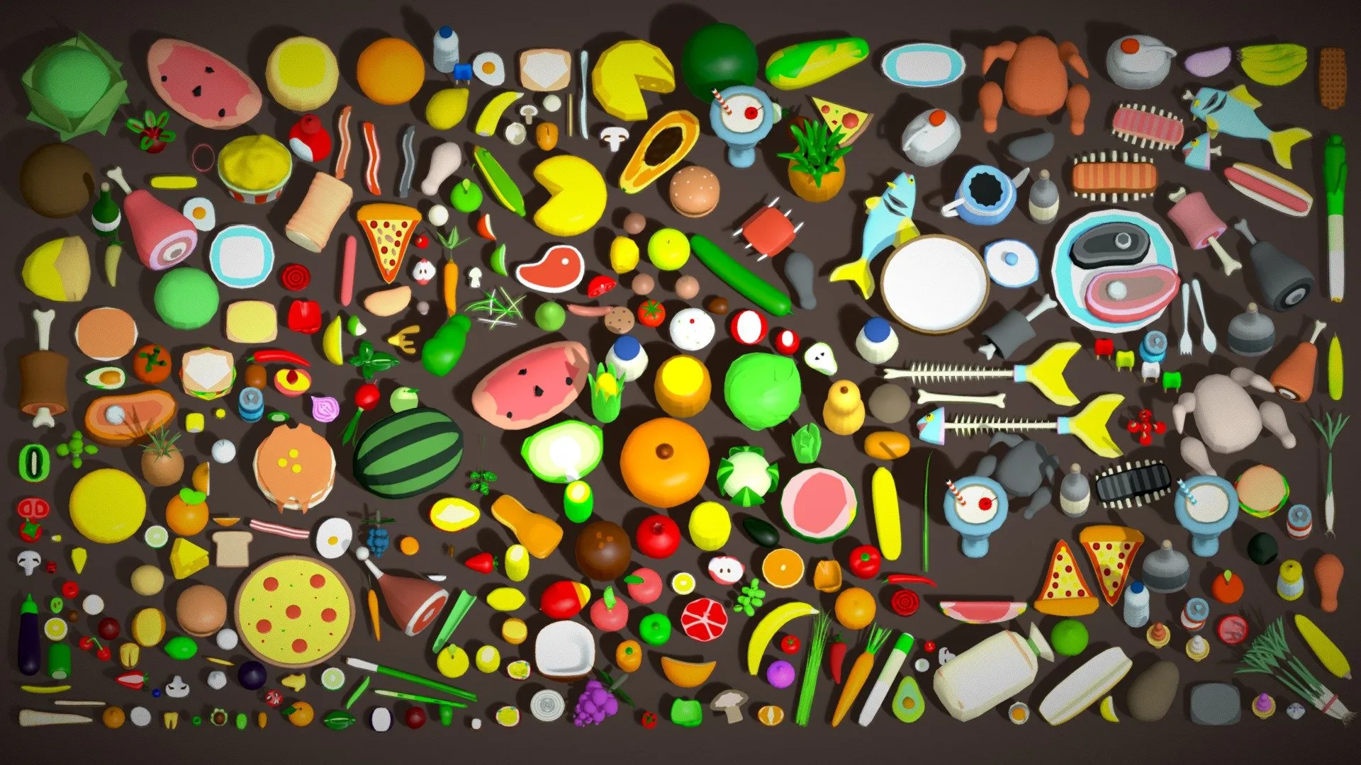 PBR Game 3D Models – Food Mega Pack Vegetable Fruits Non Veg Drink