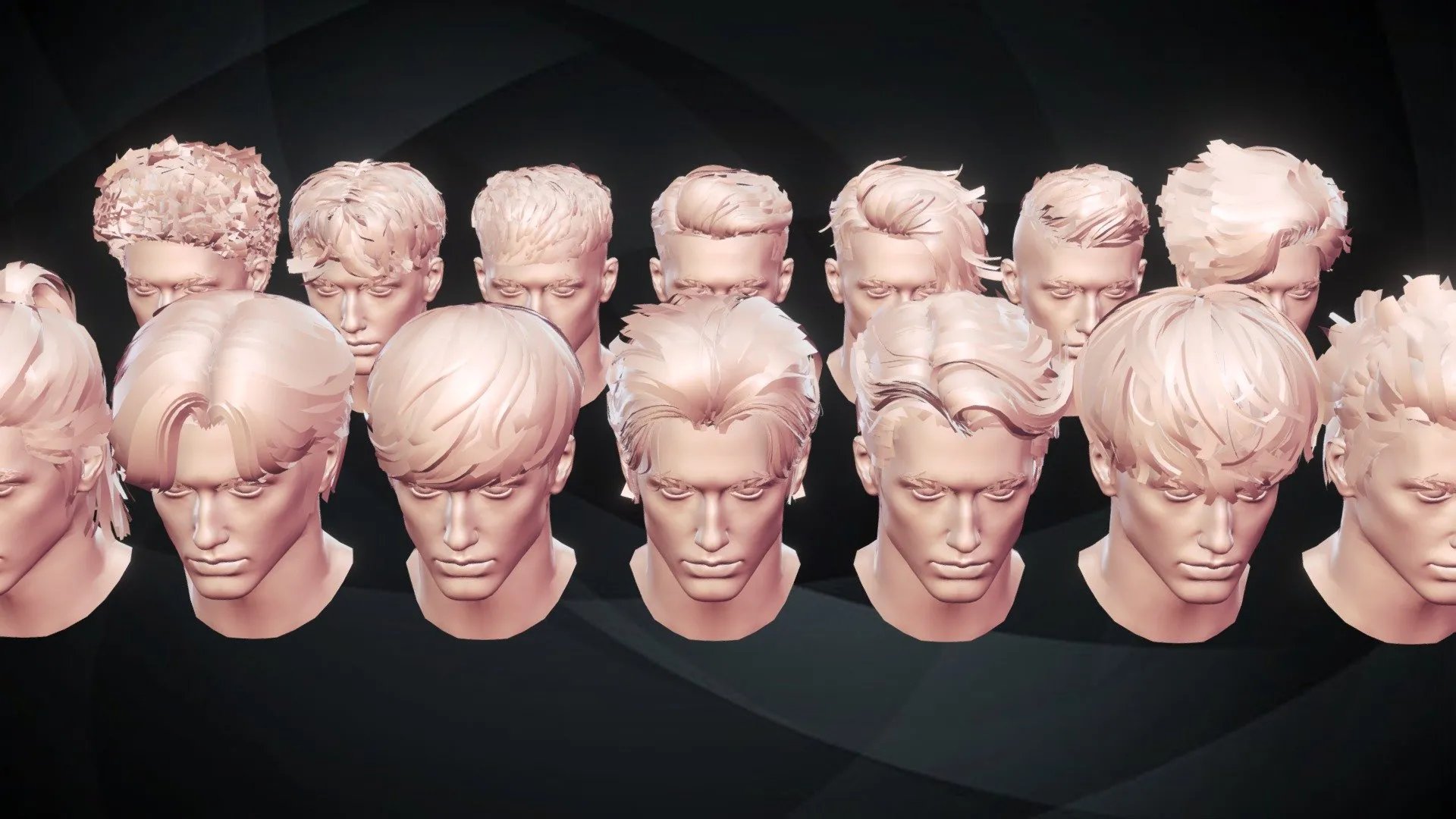 PBR Game 3D Models – Free Male Fashion Hair Collection 01 Lowpoly