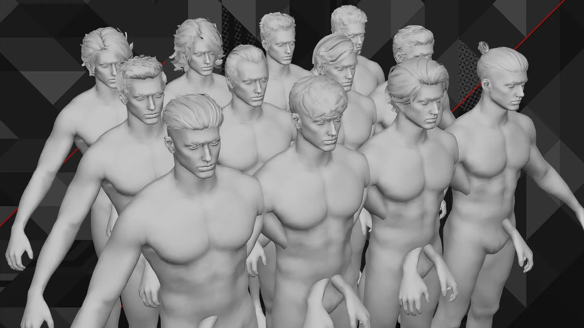 PBR Game 3D Models – Free Male Fashion Hair Collection 02 Lowpoly