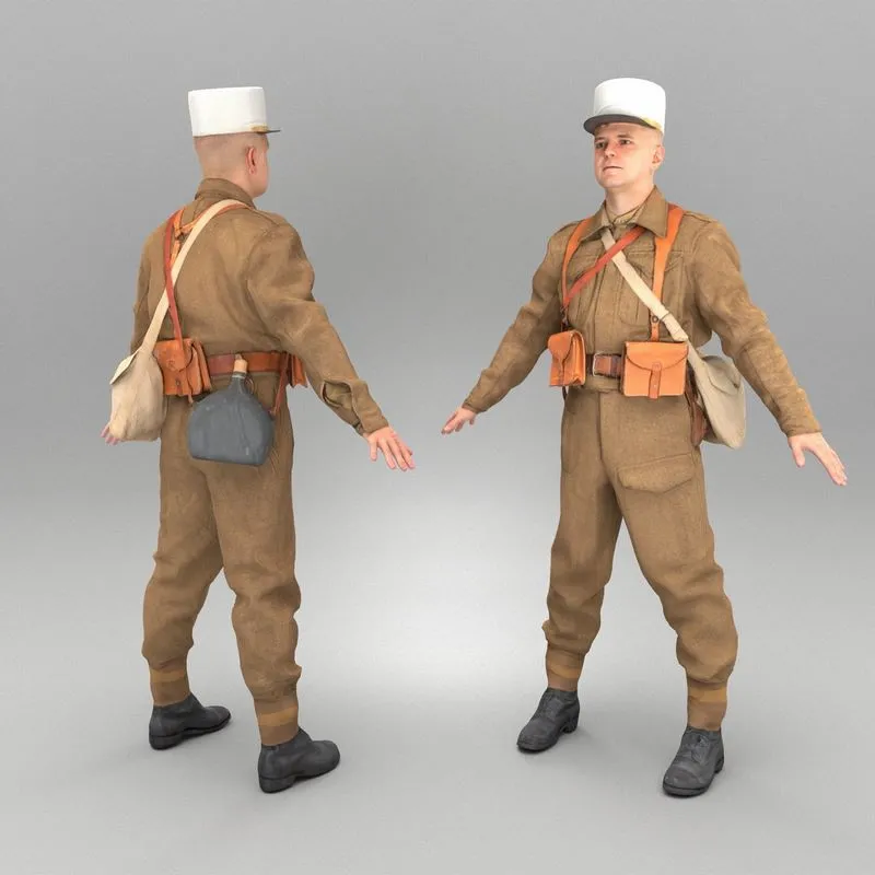 PBR Game 3D Models – French infantry soldier in A-pose 403