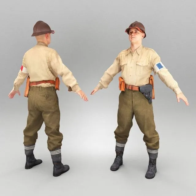 PBR Game 3D Models – French soldier from WW2 ready for animation 363