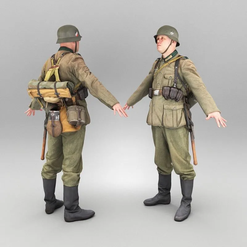 PBR Game 3D Models – Fully armored Wehrmacht soldier in A-pose 438