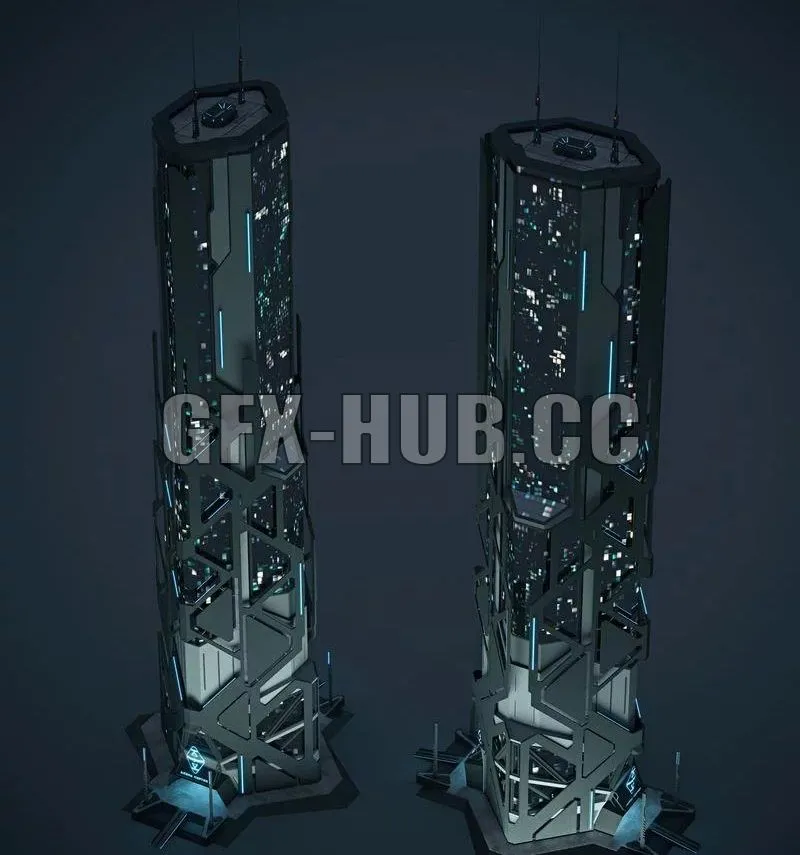 PBR Game 3D Models – Futuristic sci-fi skyscraper building